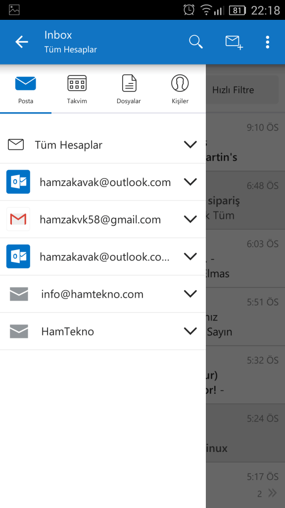 OneDrive, Dropbo, ve Bo,, microsoft outlook, birçok maili açma, android mail uygulaması, androidde birden fazla mail açma, site maili telefona nasıl kurulur