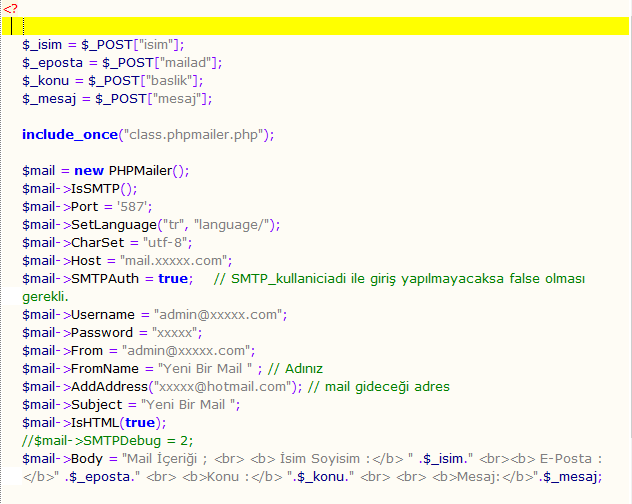 PHP ile SMTP Mail Gönderme